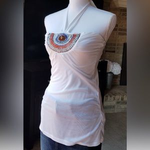 Bright White Beaded Halter Top from Italy Terranova